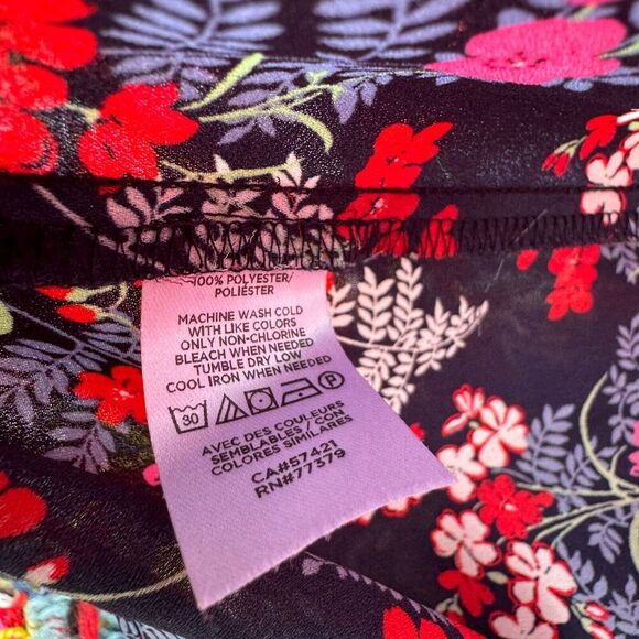 Loft Petite Floral Long Sleeve Popover Blouse Keyhole Back Balloon Sleeve XS - Picture 12 of 15